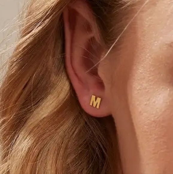 DAINTY INITIAL GOLDEN STERLING SILVER STUDS - Picture 3 of 16